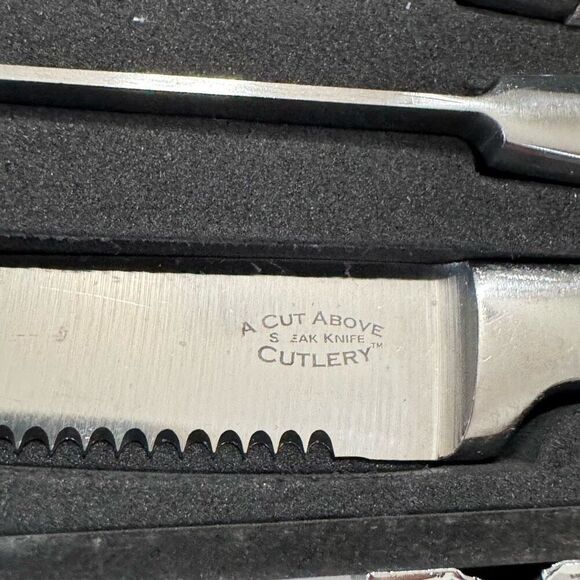 Steak Knives Full Tang w/box by A Cut Above Cutlery - Stainless Steel Serrated - Picture 6 of 8